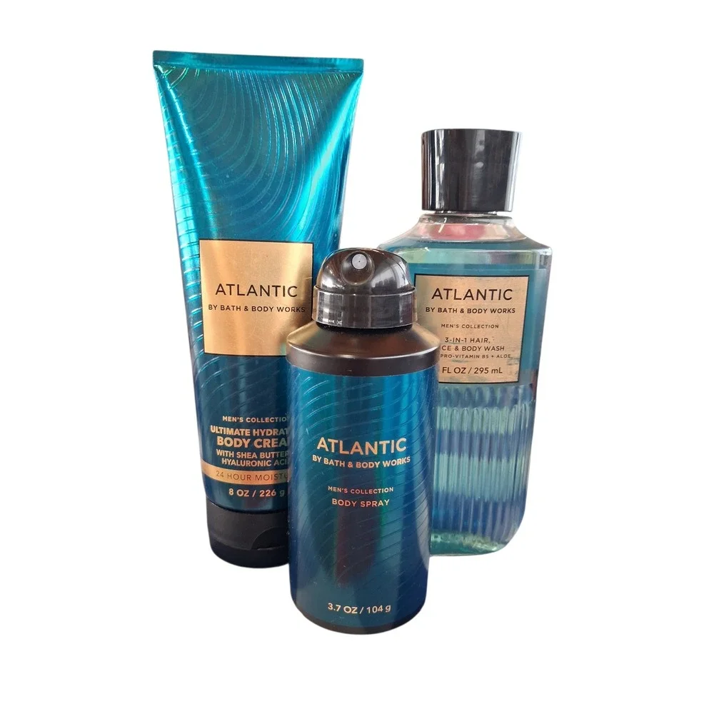 Men's Collection Bath & Body Works 3pcs Set ATLANTIC Wash Spray Cream Citrus+